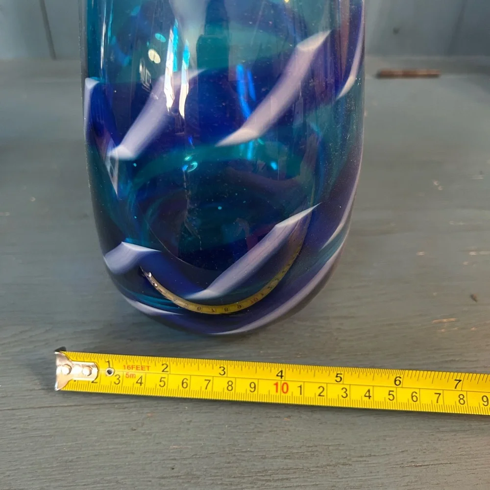 Crate&Barrel Blue & White Swirl Hand-Blown Glass Vase